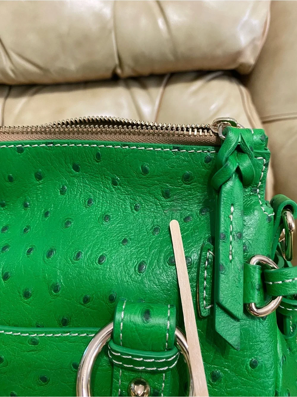 NEW Dooney & Bourke Kelly Green Pocket Satchel Ostrich Embossed Leather Tassel